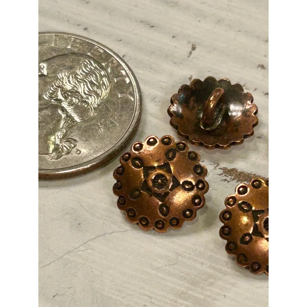 Copper Fluted Sunburst Southwestern Round Stamped Shank Buttons Set 6 Matching